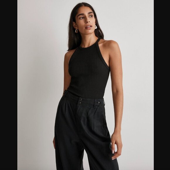 Madewell Black Ribbed Cutaway Crewneck Tank Top L - Picture 1 of 10